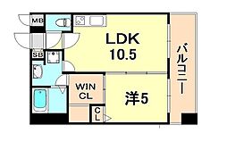 神戸市西神・山手線 新長田駅 徒歩5分の賃貸マンション 7階1LDKの間取り