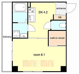 阪神本線 岩屋駅 徒歩5分の賃貸マンション 2階1DKの間取り