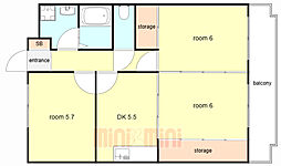 JR東海道・山陽本線 大久保駅 徒歩20分の賃貸マンション 2階3DKの間取り