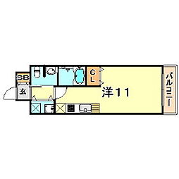 阪神本線 神戸三宮駅 徒歩9分の賃貸マンション 11階ワンルームの間取り