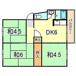 伊川谷団地1号棟 3DKの間取図画像