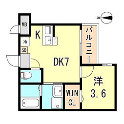 ワコーレヴィータ霞ヶ丘1丁目 1DKの間取図画像