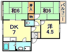 松本ハイツ 3DKの間取図画像