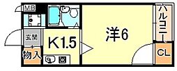 五色山ハイツ 1Kの間取図画像