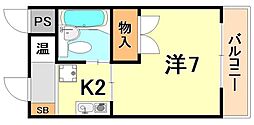 奥の池ハイム 1Kの間取図画像