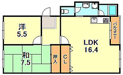 星陵台住宅2号棟 2LDKの間取図画像