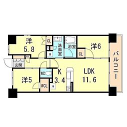 シエリアシティ明石大久保A棟ガーデンマーク 3LDKの間取図画像