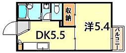 中津ハイツ 1DKの間取図画像
