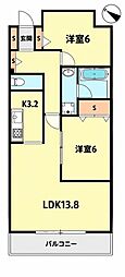 ウエステージ明石参番館 2LDKの間取図画像