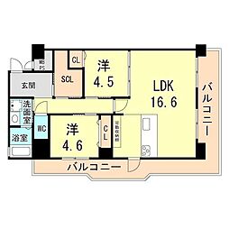 メゾンドール明石山ノ手台C棟 2LDKの間取図画像