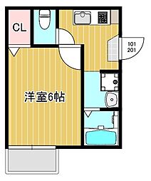 L’Aria　Omiya 1階1Kの間取り