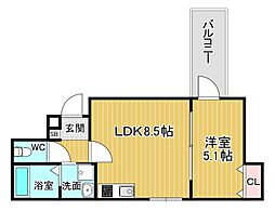 ALEGRIA池田 204 2階1LDKの間取り