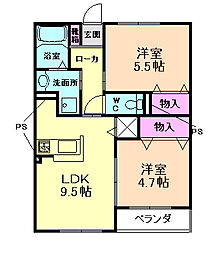 サンマルコ川西 2LDKの間取図画像