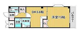 スカイガーデン萩原 1DKの間取図画像