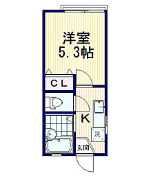 本多ハウス 1階1Kの間取り