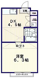 グリーンハイツ和泉B棟 1DKの間取図画像