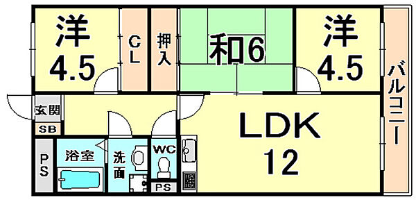 兵庫県尼崎市額田町(賃貸マンション3LDK・3階・60.00㎡)の写真 その2