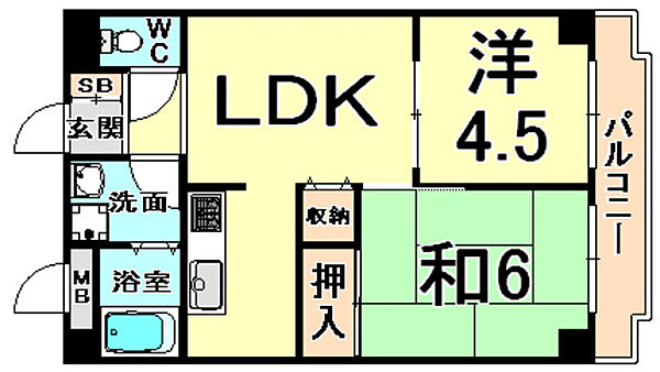 兵庫県尼崎市南城内(賃貸マンション2LDK・6階・48.00㎡)の写真 その2