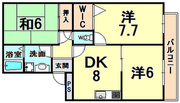 兵庫県伊丹市西野１丁目(賃貸アパート3DK・3階・61.74㎡)の写真 その2
