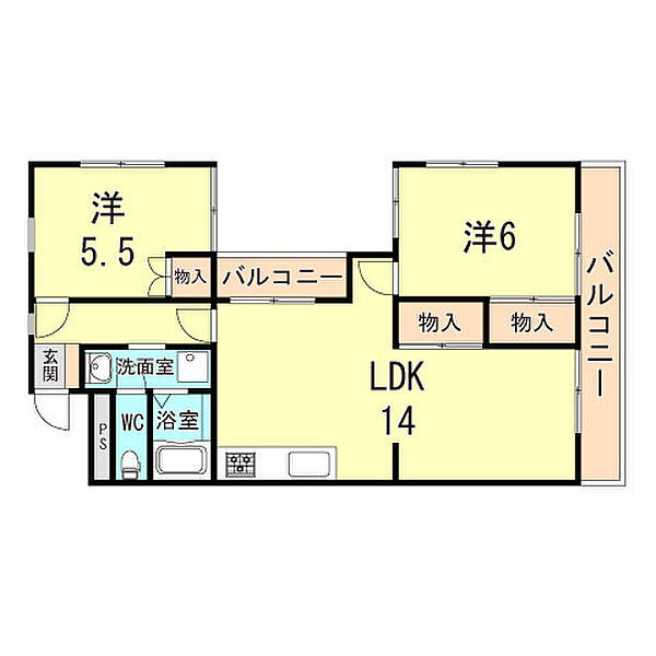 兵庫県尼崎市東園田町９丁目(賃貸マンション2LDK・2階・60.14㎡)の写真 その2