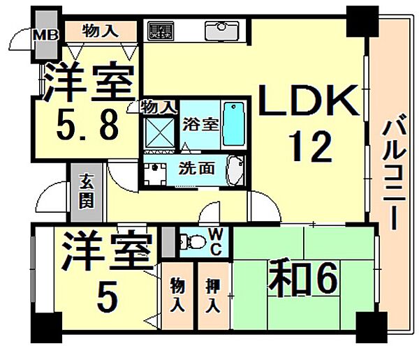 兵庫県伊丹市森本３丁目(賃貸マンション3LDK・6階・67.20㎡)の写真 その2