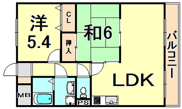 兵庫県尼崎市南清水(賃貸マンション2LDK・3階・56.00㎡)の写真 その2