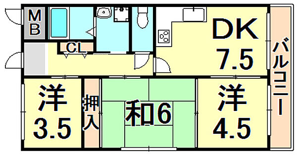 兵庫県伊丹市船原２丁目(賃貸マンション3DK・2階・51.15㎡)の写真 その2