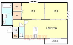 レジデンス　ムコフルール 203 2階2LDKの間取り