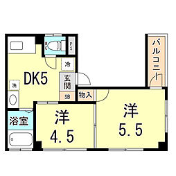 前田マンション 2階2DKの間取り