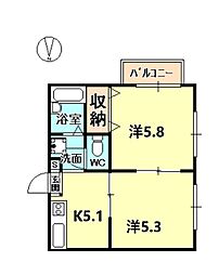 レオパレスアムール 2Kの間取図画像