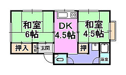 マンション芦屋の里 2DKの間取図画像