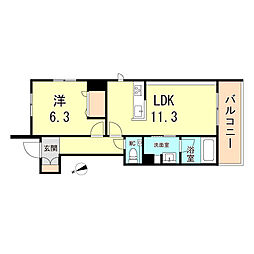 シャーメゾン アテリエ 甲子園 3階1LDKの間取り