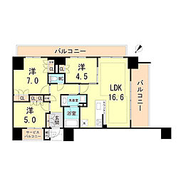 ワコーレ神戸みなと元町 3階3LDKの間取り