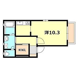 スピランテス 1階ワンルームの間取り