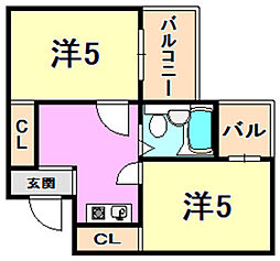 アメニティ東神戸5番館 3階2Kの間取り
