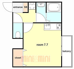 AILE南塚口V 2階ワンルームの間取り