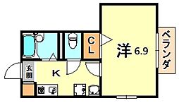ハイツハーモニー 1Kの間取図画像
