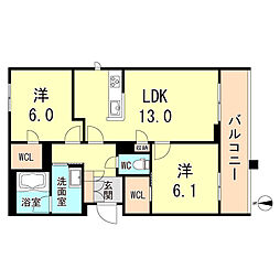 尼崎市南塚口町2丁目マンション 2LDKの間取図画像