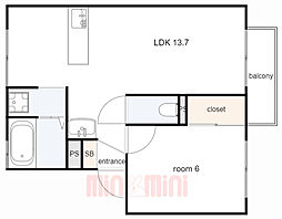 ハイツマスモトA 1LDKの間取図画像