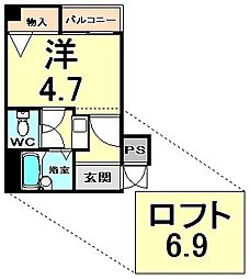 リバーサイド塚口 1Kの間取図画像