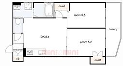 フォレストクリエオーレ中島通 2DKの間取図画像