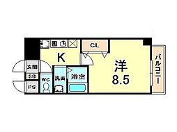 クレセールTWO 1Kの間取図画像