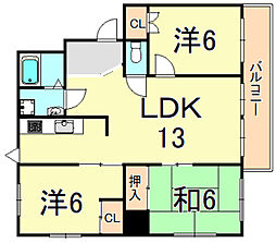 エトワール武庫ノ荘 3LDKの間取図画像