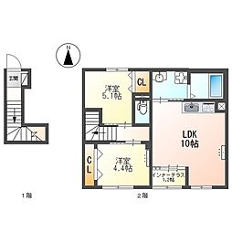 尼崎市立花町2丁目アパート 2LDKの間取図画像