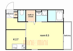 エスコート山根 1Kの間取図画像
