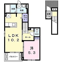 コート向田 1LDKの間取図画像
