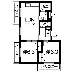 アメリア 2LDKの間取図画像