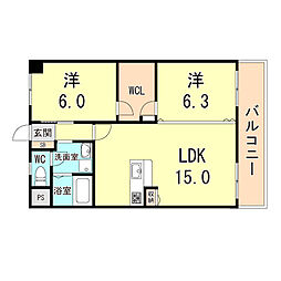 シティハイツ武庫之荘 2LDKの間取図画像