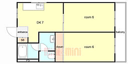 クオーレ神崎川 2DKの間取図画像