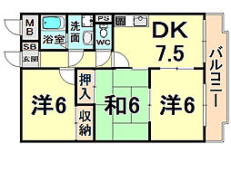 メゾンデール富松 3DKの間取図画像